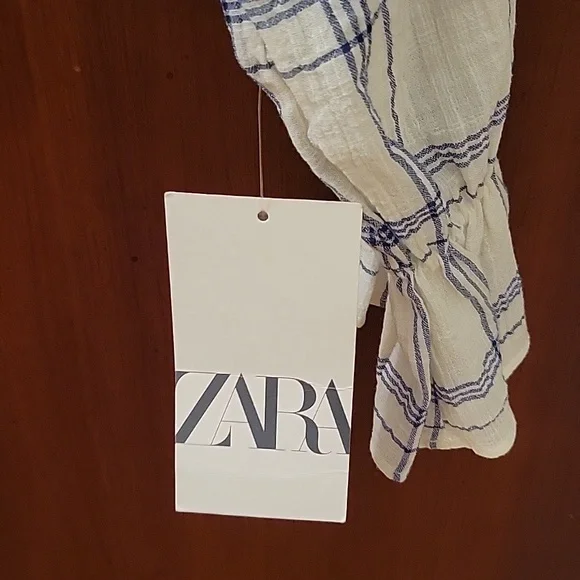 Zara | Plaid Long Sleeve Crop Top with Smocking At Chest 100% Cotton - M - Picture 7 of 10